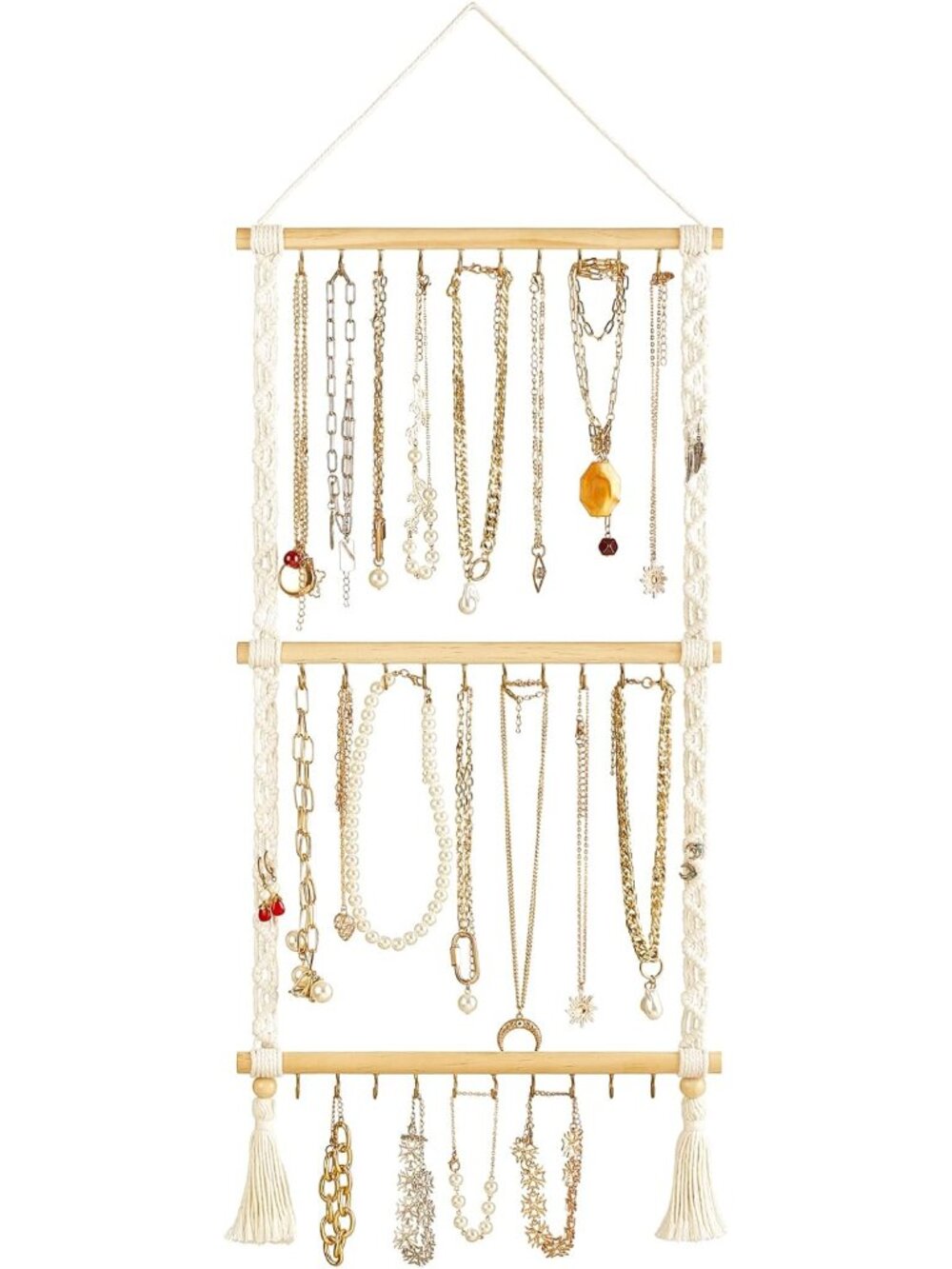 Hanging Necklace Holder Organizer Macrame Jewelry Hanger for Wall